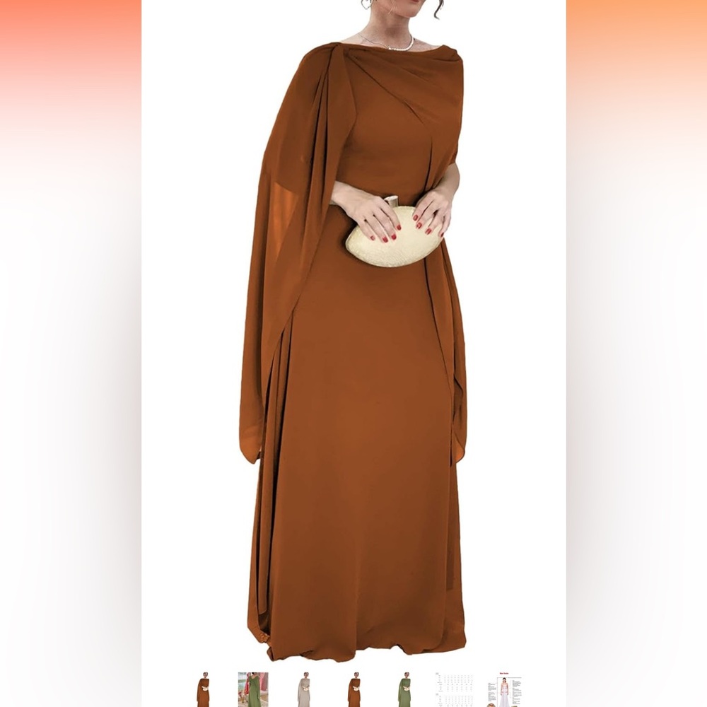Chiffon long dress in burnt orange perfect for any age and special occasion.